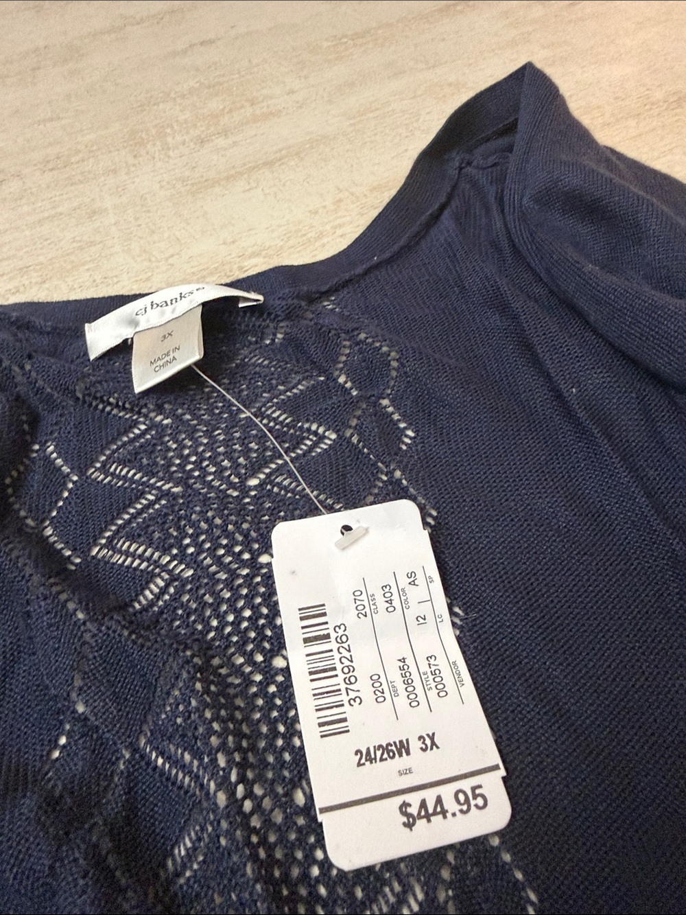 CJ Banks Navy Open-Front Cardigan with Lace-Detail Sleeves - Picture 5 of 9